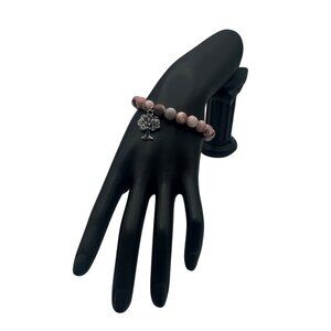 Tree Charm Pink Stone Beaded Bracelet Elastic Stretch  Fashion Jewelry